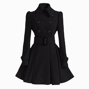 2019 Women's Medium-length Coats Fashion Classic Double Breasted Belt Thickening overcoat High quality Casual Outerwear