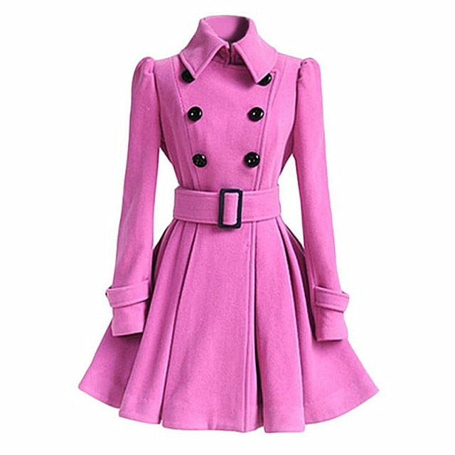 2019 Women's Medium-length Coats Fashion Classic Double Breasted Belt Thickening overcoat High quality Casual Outerwear