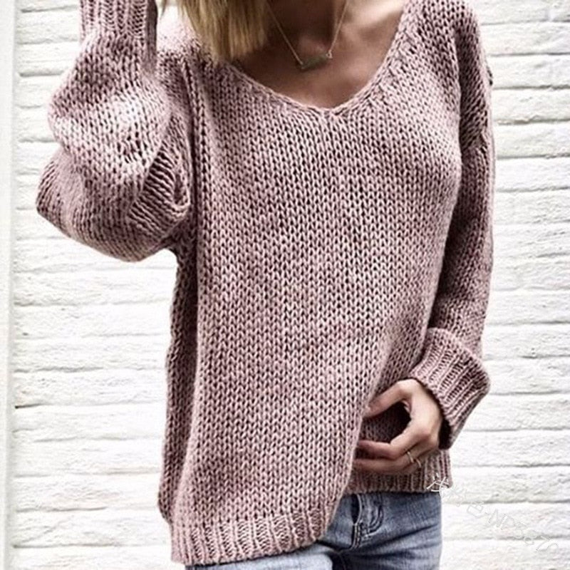 LASPERAL 2019 V Neck Solid Women Sweaters Pullovers Loose Knitted Autumn Winter Clothing Casual Pullovers Plus Size Pull