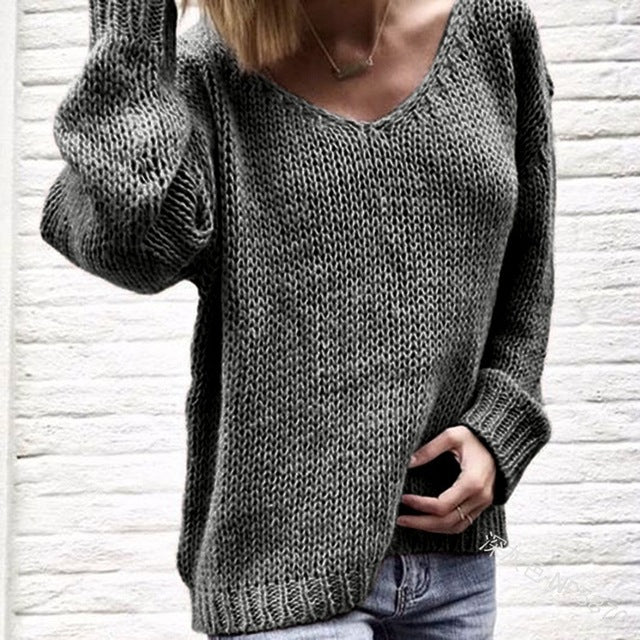 LASPERAL 2019 V Neck Solid Women Sweaters Pullovers Loose Knitted Autumn Winter Clothing Casual Pullovers Plus Size Pull