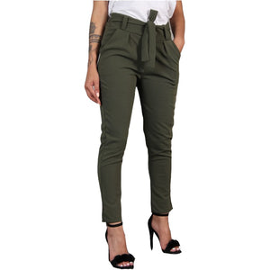 Harajuku Slim Pencil Trousers Women 2019 Spring Autumn Long Pants Khaki Green Black Casual Pants Belt Fashion Office Trousers