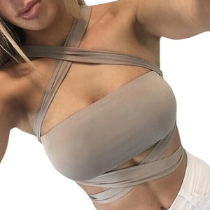 Women Summer Sexy Criss Cross Halter Bandage Crop Top Tank Cut Out Bustier Cami