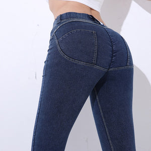NORMOV Fashion Cotton Women Jeans Leggings Low Waist Elastic Sexy Push Up Jeans Workout Fake Pocket Peach Softener Pencil Pants