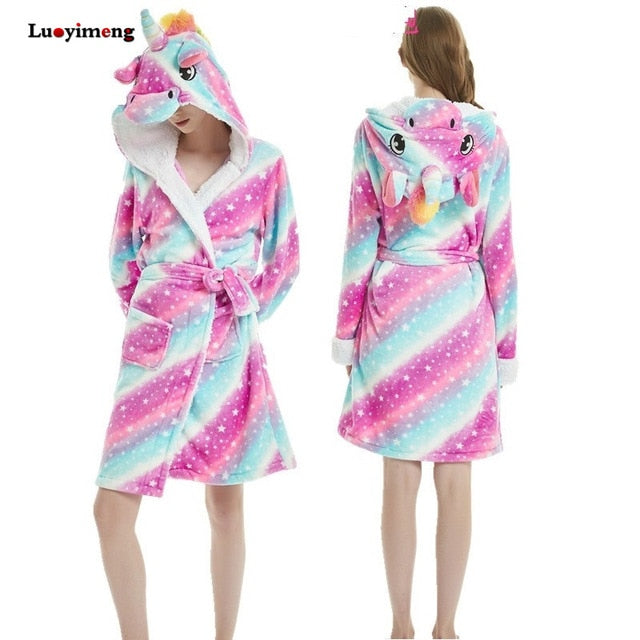 Adults Animal Flannel Bath Robe Sleepwear Women Men Bathrobe Nightgown Thick Warm Robe Winter Unisex Panda Unicorn Plush Pajamas