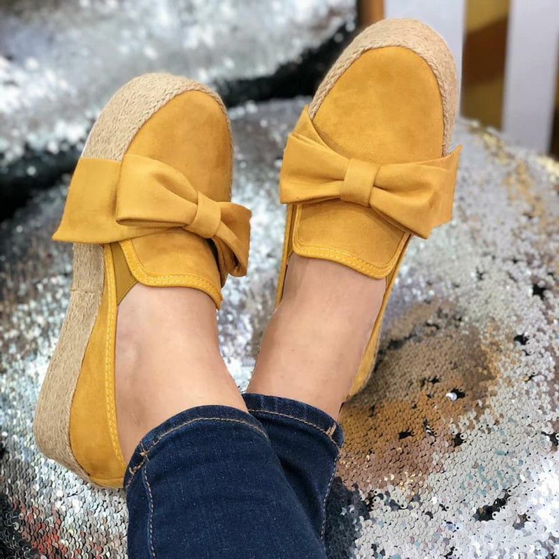 Laamei Autumn Women Flats Shoes Platform Sneakers Slip On Bows Flats Leather Suede Ladies Loafers Moccasins Casual Shoes 2019