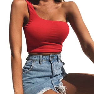 JAYCOSIN 6 Colors Women Sexy Single Shoulder Crop Tops Casual Sport Bra Slim Camis Tank Vests Dropshipping Z0425