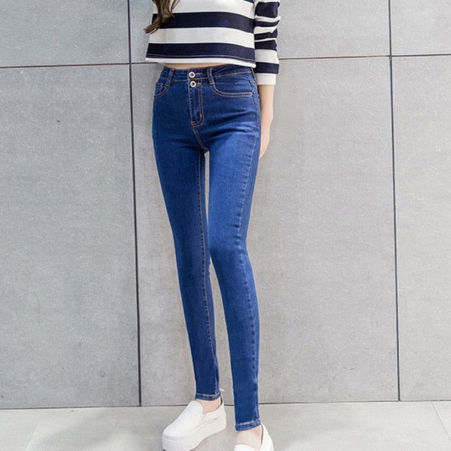 Fashion Autumn 2019 Slim High Waist Woman Jeans Pencil Pants Simple Casual Women's Ankle-length Jeans Femme Skinny Pants