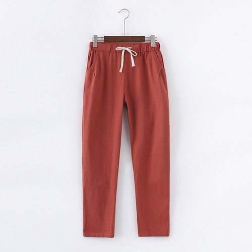 Garemay Cotton Linen Pants for Women Trousers Loose Casual Solid Color Women Harem Pants Plus Size Capri Women's Summer