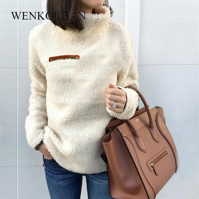 Winter Clothes Women Turtleneck Sweater Fluffy Fleece Warm Pullovers Female Fashion Autumn Long Sleeve Jumpers Pull Femme 2019