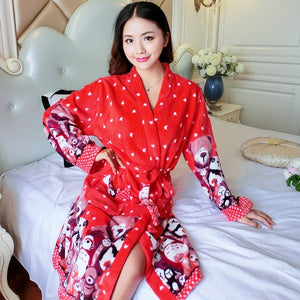 Cartoon Lovely 2018 Thicken Nightgowns Winter Bathrobe Women Pajamas Bath Flannel Warm Robe Sleepwear Womens Robes Coral Velvet