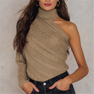 RUGOD 2019 Multi Color Twist Pattern Sweater Women Casual Solid Knitted Off Single Shoulder Women Sweaters pull femme hiver