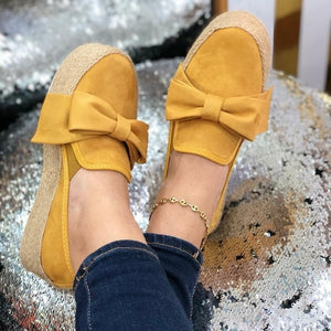 MoneRffi 2019 Spring Women Flats Shoes Platform Sneakers Slip On Bows Flats Leather Suede Ladies Loafers Moccasins Casual Shoes