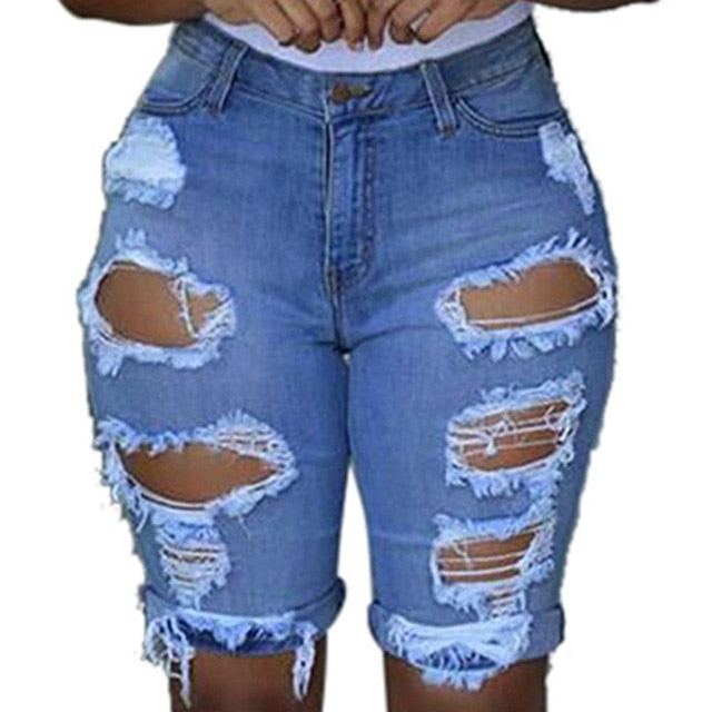 spodenki damskie Women Elastic Destroyed Hole Short Pants Denim Shorts Ripped Jeans women's denim shorts