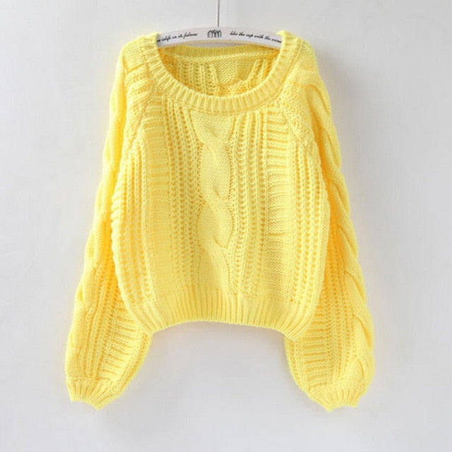 Women Pull O Neck Sweaters 2019 Yellow Sweater Women's Sweater Jumper Candy Color Harajuku Chic Short Sweater Twisted Pull Girl