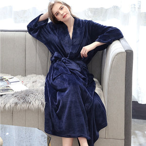 Women Winter Plaid Plus Size Long Flannel Bathrobe 40-130KG Warm Bath Robe Cozy Kimono Robes Dressing Gown Men Night Sleepwear