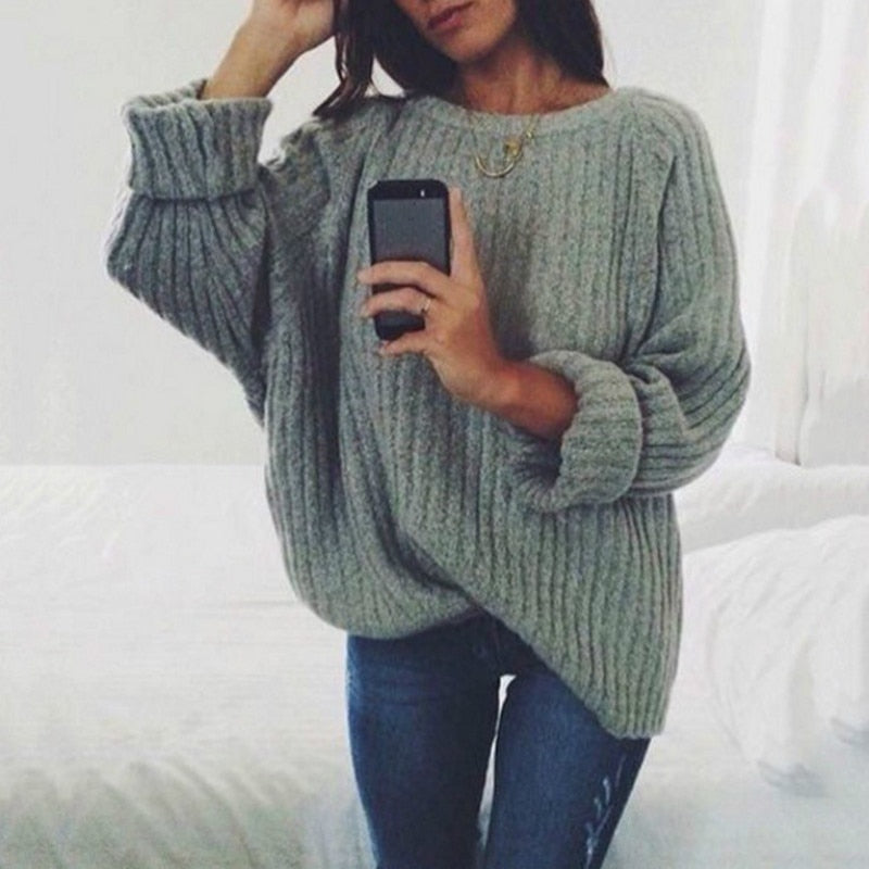 Women's Sweater Pull Femme Winter Tops For Ladies Casual Solid Color O-Neck Sweaters Pullover Jumper Black Clothing Autumn 2019