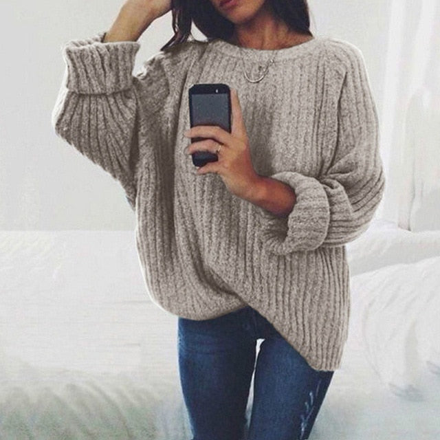 Women's Sweater Pull Femme Winter Tops For Ladies Casual Solid Color O-Neck Sweaters Pullover Jumper Black Clothing Autumn 2019