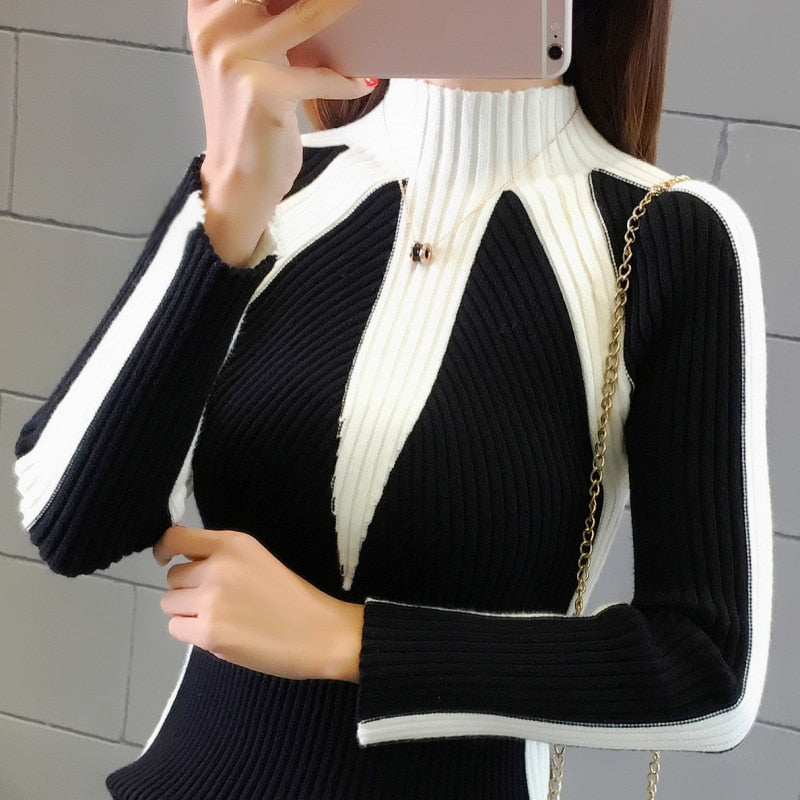 Women's Sweater Winter 2019 Fashion Jumpers Korean Hit Color Pullovers Knitting Pullovers Thick Christmas Sweaters Pull Femme