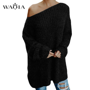 Womens off the shoulder knit pullover Autumn long sleeve Knitted Sweaters 2019 Winter Tops For Women Pullover Jumper Pull Femme