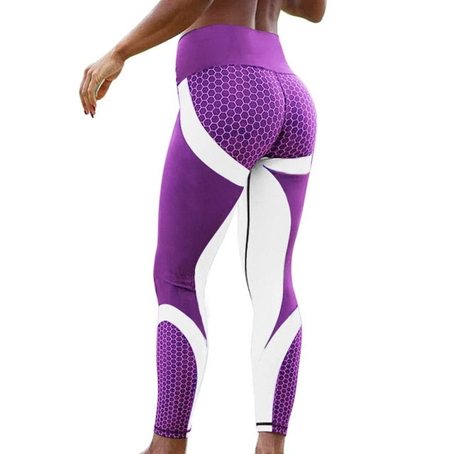 Sexy Womens Yoga Pants 2019 White Honeycomb Printed Gym Sport Leggings High Waist Energy Vital Seamless Leggings Running Pants