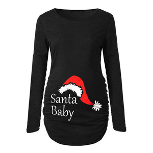 2019 Popular Women's Print Christmas Side Ruched Long Sleeve Maternity Top Pregnancy Clothes