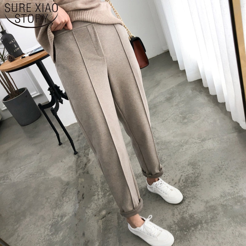 Thicken Women Pencil Pants 2019 Autumn Winter Plus Size OL Style Wool Female Work Suit Pant Loose Female Trousers Capris 6648 50