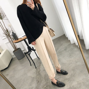 Thicken Women Pencil Pants 2019 Autumn Winter Plus Size OL Style Wool Female Work Suit Pant Loose Female Trousers Capris 6648 50
