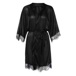 15#Women Sexy badjas Silk Satin Kimono Robe Lace Lingerie Bodydoll Sleepwear Belt Bath Robe Lady Nightwear Plus Size bathrobe