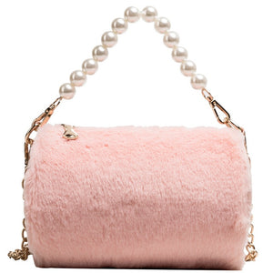 Plush Winter Autumn Hairy Crossbody Shoulder Bag 2019  Fashion Chain Large Capacity Zipper Phone Purse Pearl Handbag Totes Sac