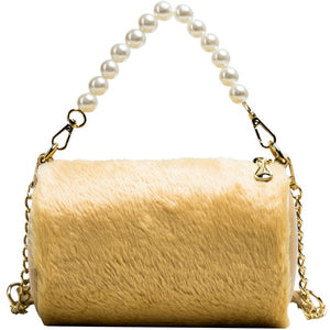 Plush Winter Autumn Hairy Crossbody Shoulder Bag 2019  Fashion Chain Large Capacity Zipper Phone Purse Pearl Handbag Totes Sac