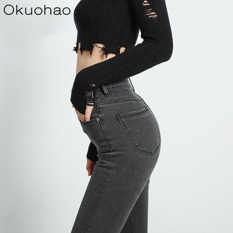 Jeans For Women Mom Jeans High Waist Jeans Woman High Elastic Plus Size Stretch Jeans Female Washed Denim Skinny Pencil Pants
