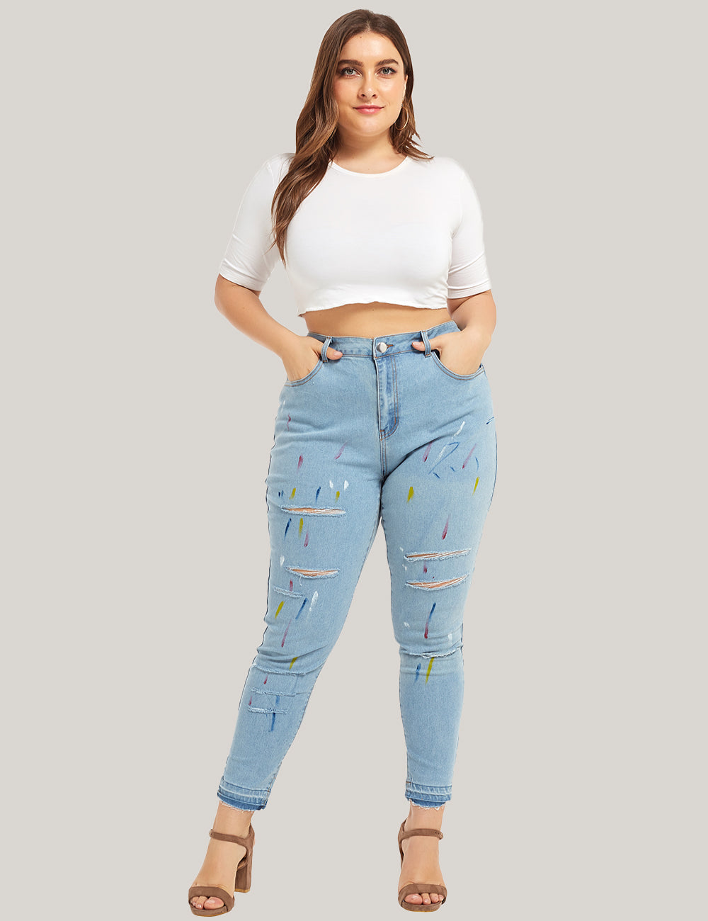 M-4XL Plus Size Skinny Jeans Women Casual Hole Denim Jeans Nature Waist Pencil Pants Washed Summer Mom Jean Femme Pants