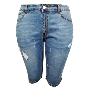 Plus Size Skinny Jeans Women Fashion Casual Knee Length Denim Jeans Nature Waist Pencil Pants Washed Summer Mom Jean Femme Pants