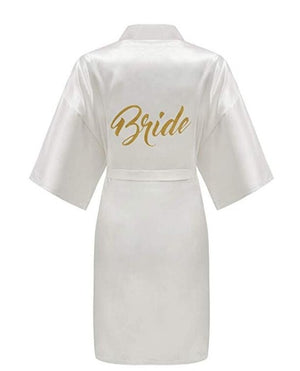 Sisbigdey 3pc set of glitter gold bride satin short bride robe slippers bridal sash peignoir women Bridal Party 2019 kimono robe