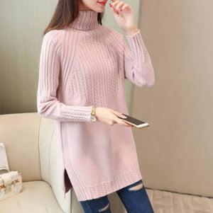 Fdfklak Women sweater knitted top turtleneck pullover sweater large size loose ladies sweaters pull femme 2019 winter sweter 3XL