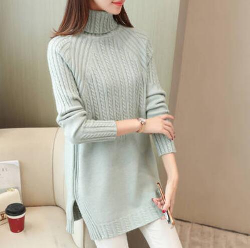 Fdfklak Women sweater knitted top turtleneck pullover sweater large size loose ladies sweaters pull femme 2019 winter sweter 3XL