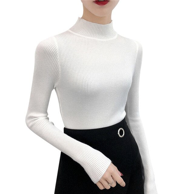 NIBESSER 2019 Women's Half Turtleneck Sweater Slim Long Sleeve Casual Solid Basic Sweaters Women Pullovers Jumper Pull Femme
