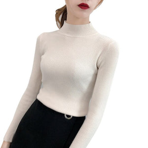 NIBESSER 2019 Women's Half Turtleneck Sweater Slim Long Sleeve Casual Solid Basic Sweaters Women Pullovers Jumper Pull Femme