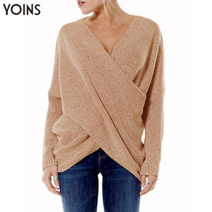 YOINS 2019 Women Sweater Autumn Winter Casual Criss Front V-neck Irregular Hem Jumper Pull Femme Streetwear Long Sleeve Tops