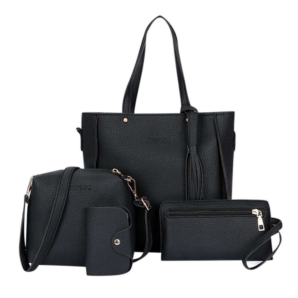 Women Handbags 4pcs Women Solid Retro Hand Bag Solid Color Shoulder Bag 2019 New Design Shoulder Messenger Bag Wallet Handbags