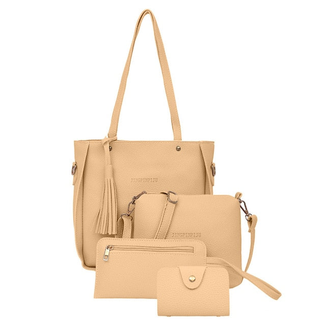 Women Handbags 4pcs Women Solid Retro Hand Bag Solid Color Shoulder Bag 2019 New Design Shoulder Messenger Bag Wallet Handbags