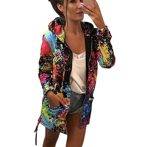 HEFLASHOR Women printed fashion hoodies jacket 2019 mid-length zipper streetwear clothes female thin drawstring hoody jackets
