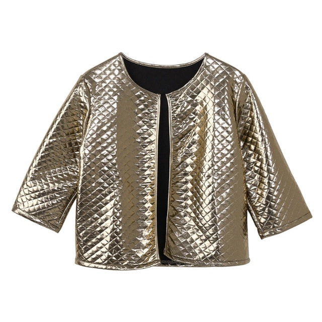 2019 New Spring Stylish Lozenge Jackets Women Gold Sequins Jacket Three Quater Sleeve Women Jacket Fashion Coats Female Tops