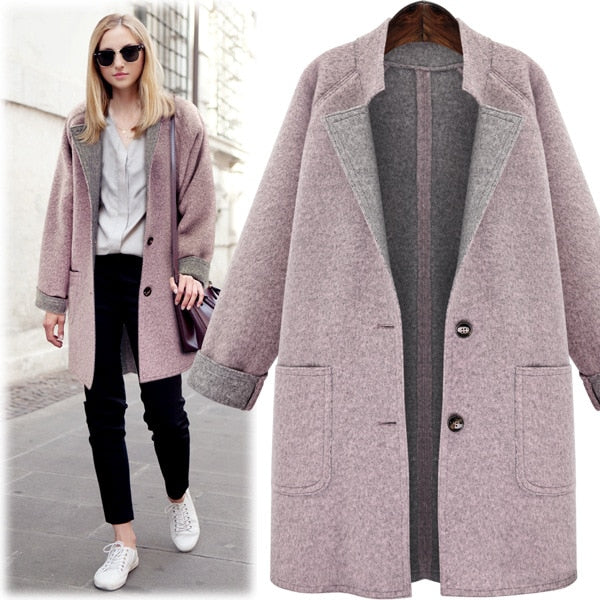 Women Winter 2019 Coats New Autumn and Winter Solid Color Fashion Large Size Woolen Coat Loose Long Coat Female