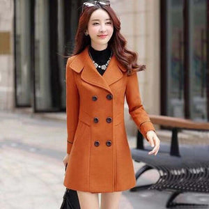 Women Coat Autumn Winter Fashion Women Woolen Coat 2019 New Casual Medium long Solid color Long-sleeved Women Woolen Coat LXL04