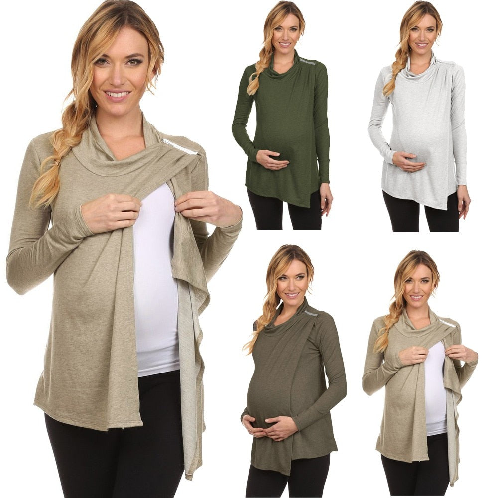 maternity dresses pregnant woman clothes Women's  Long Sleeve Cowl Neck Side Open Nursing Tops T-shirts Breastfeeding 2019