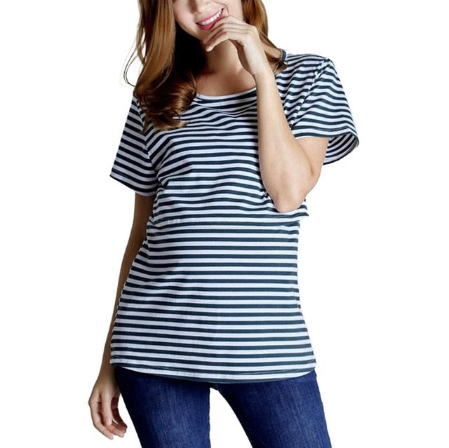 Hillsionly 2019 Women Maternity Tops Short Sleeve Striped Print Nursing T-shirt Top For Breastfeeding maternity clothes
