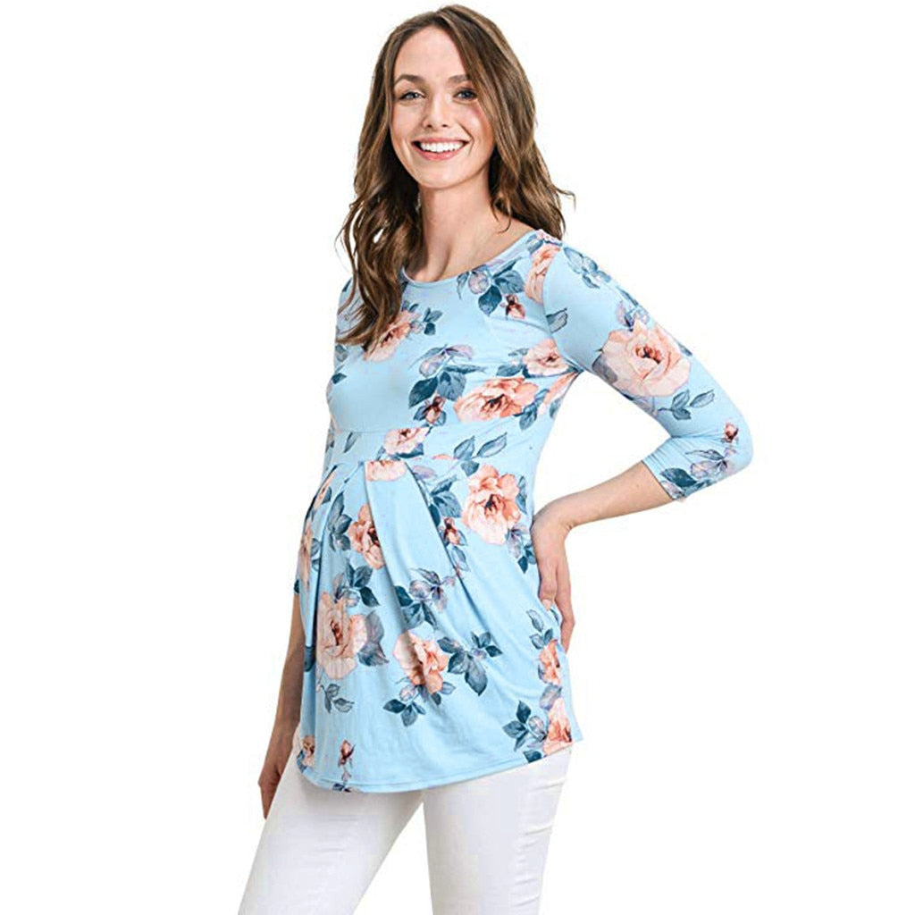 New Summer Fashion 2019 For Pregnant Women's Short Sleeve Floral Print Shirt Breastfeeding Nusring Baby Maternity Clothes