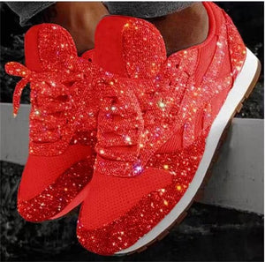 Women Bling Sneakers 2019 Autumn New Casual Flat Ladies Vulcanized Shoes Beathable Lace Up Outdoor Sport Running Shoes