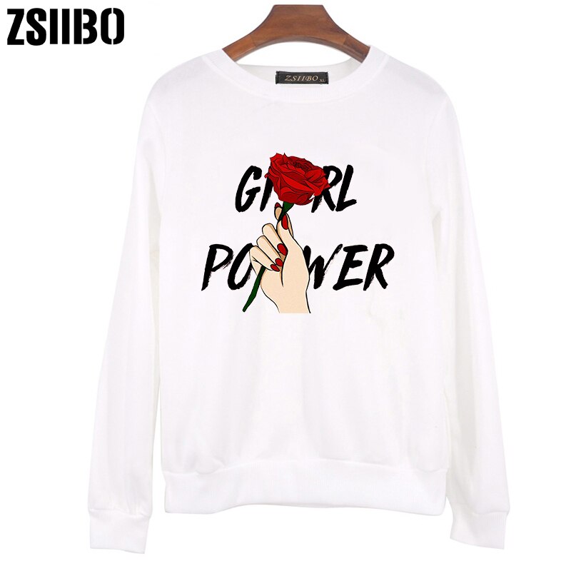 ZSIIBO 2019 Neck Sweats Women Girl Power Printing Hoodies Sweatshirts Harajuku  cotton Crew  Clothing Women's O-neck Pullovers